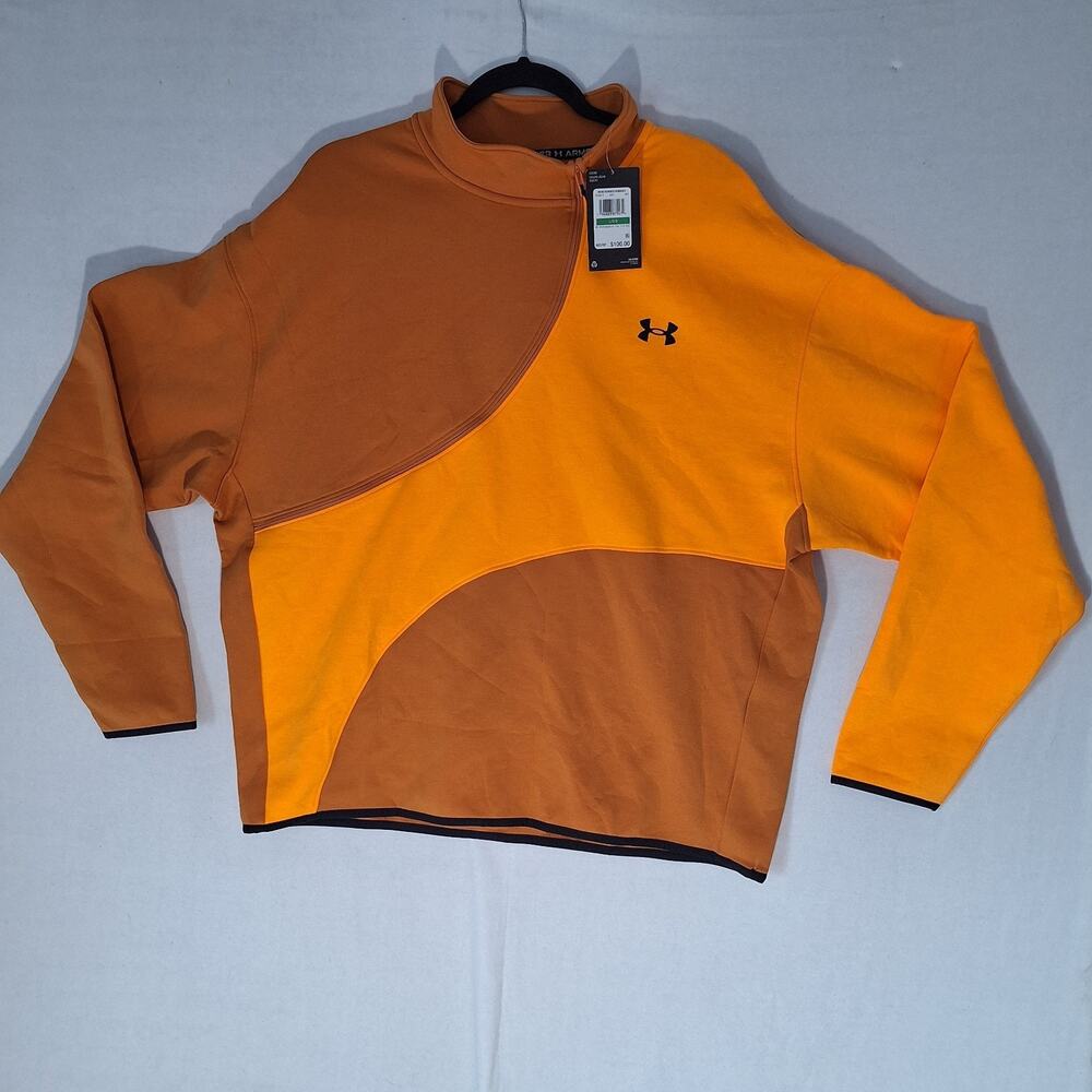 Under Armour Mens Unstoppable Fleece Sz L Orange Brown Wavy Color Blocks 1/2 Zip